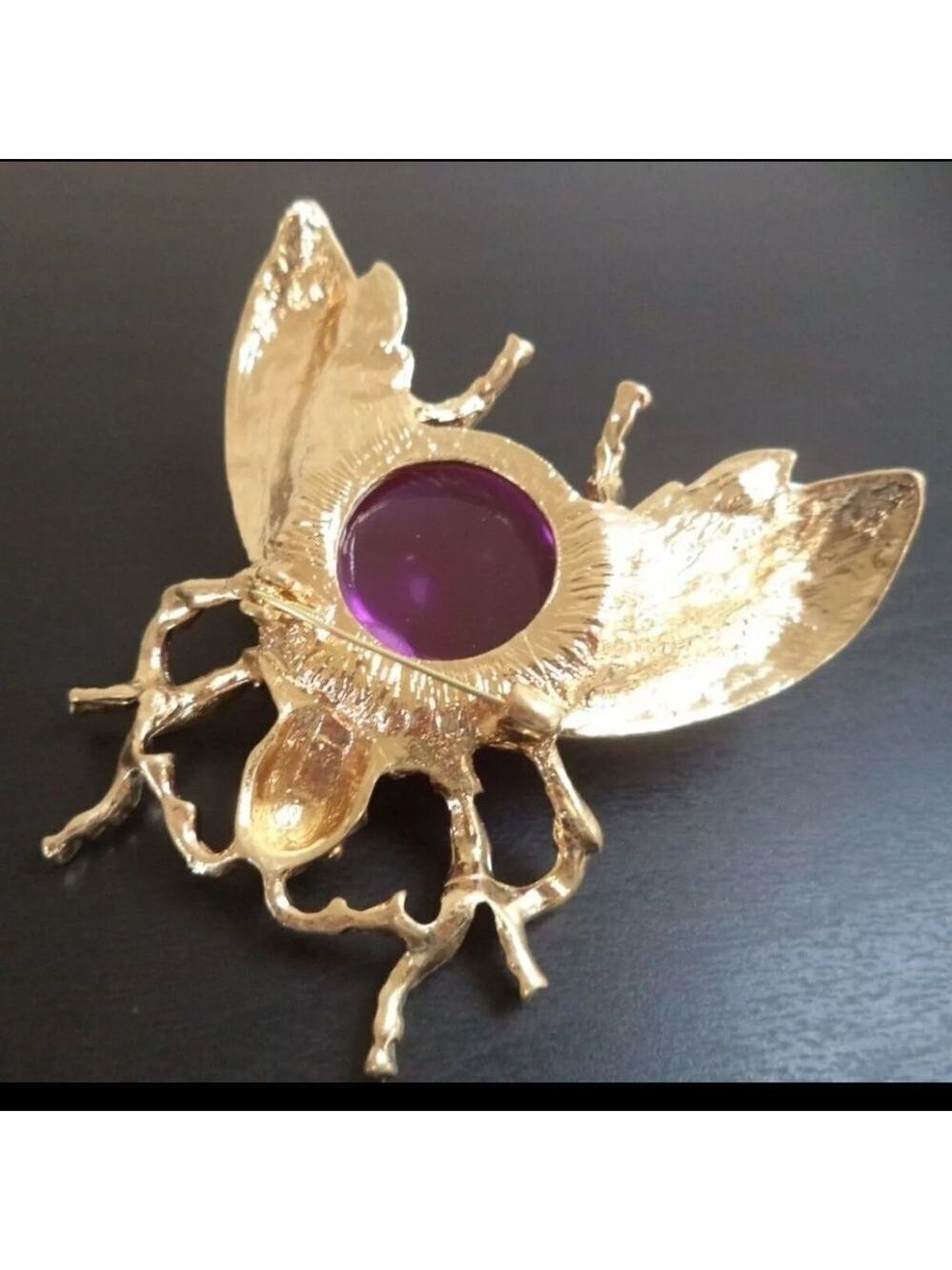 VINTAGE RHINESTONE JELLY BELLY WINGED INSECT 3 3/8" BROOCH - Picture 3 of 3